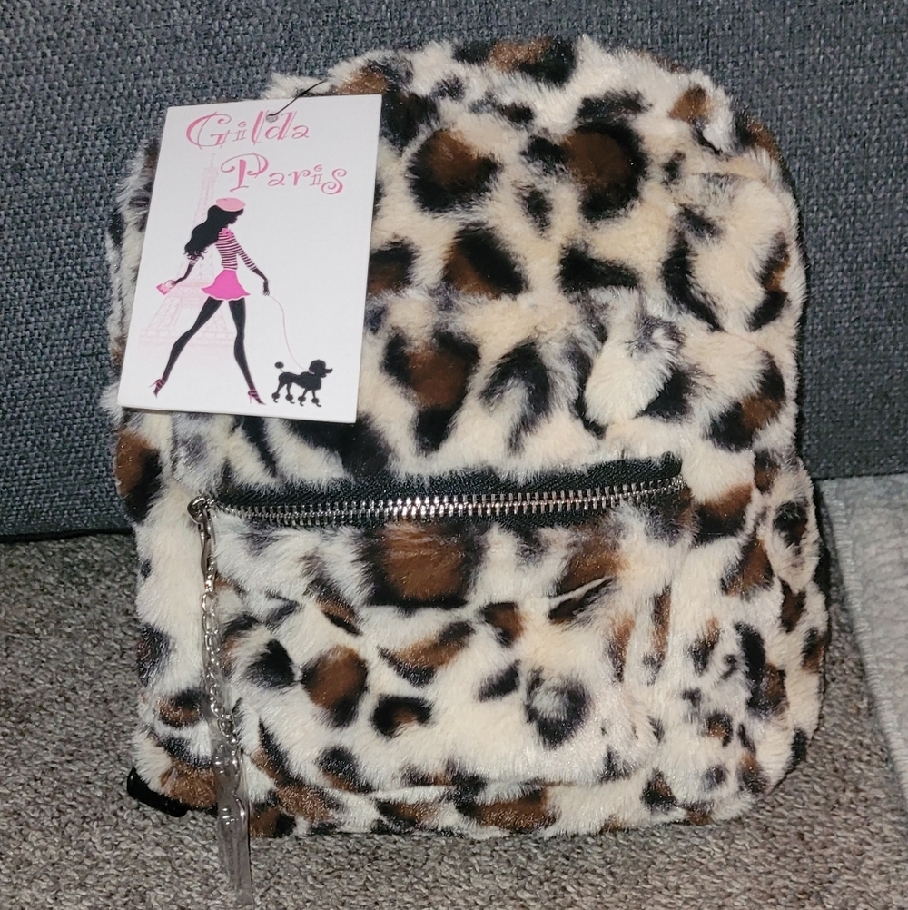 Gilda Paris Leopard Print Faux Fur Backpack